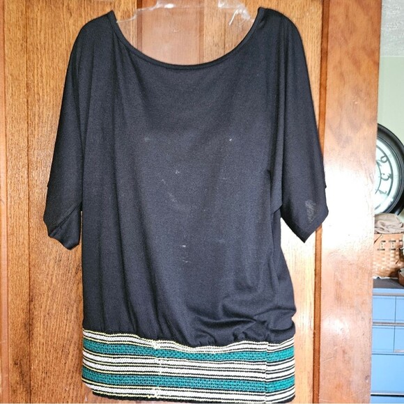 Weavers Womens Large Black Bat Wing Blouse Cinched Waist - Picture 1 of 5